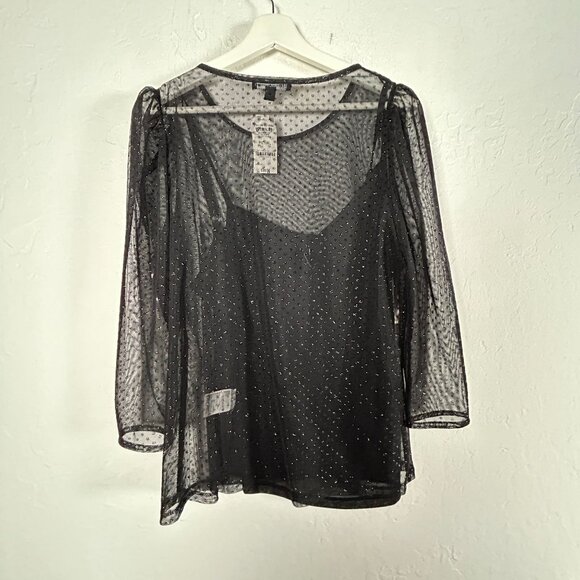 INC International Concepts Womens Glitter-Dot Mesh Pullover Top PXL Black New - Picture 2 of 8